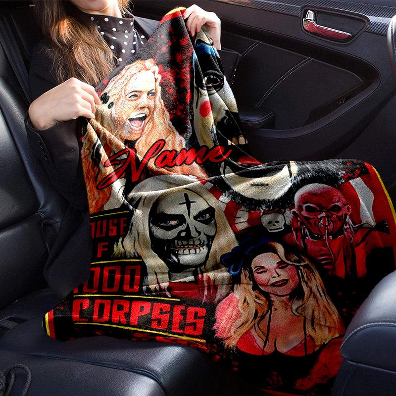 Custom Name Horror Clown Artwork Blanket bed sofa Blanket Flannel Blanket for Camping, Hiking, Picnic Essentials,gift for family and friends
