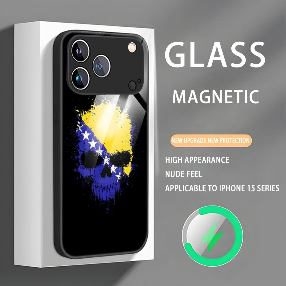 

Flag Bosnia and Herzegovina Phone Case For iPhone 17 16 e 15 14 13 12 11 X XR XS Plus Mini Pro Max Glass Magnetic Case iPhone 14 Pro