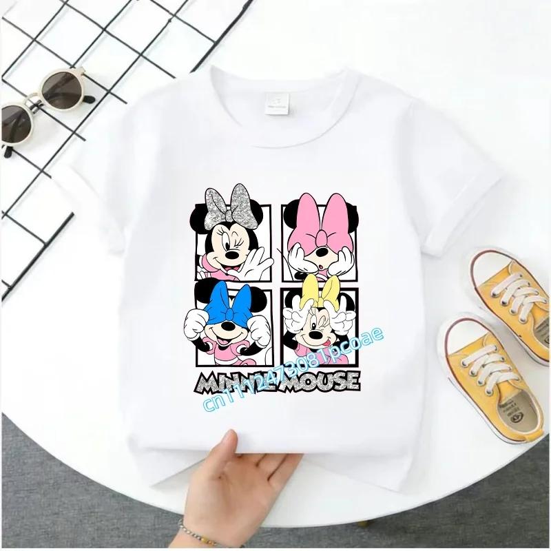 New Mickey Minnie childrens pure cotton shortsleeved boys sports shirt girls casual top with cartoon print summer Tshirt