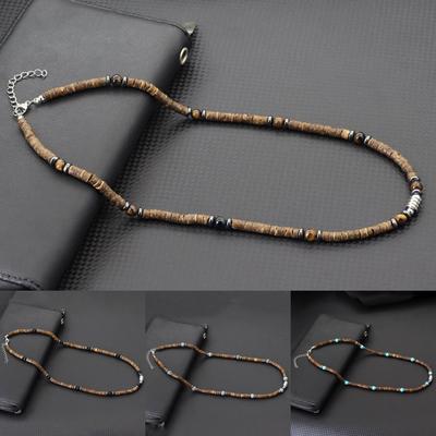New Creative Men Natural Coconut Husk Necklace 20 Inches Stainless Steel Buckle Neck Accessories Gift For Him Wood Beads Collar