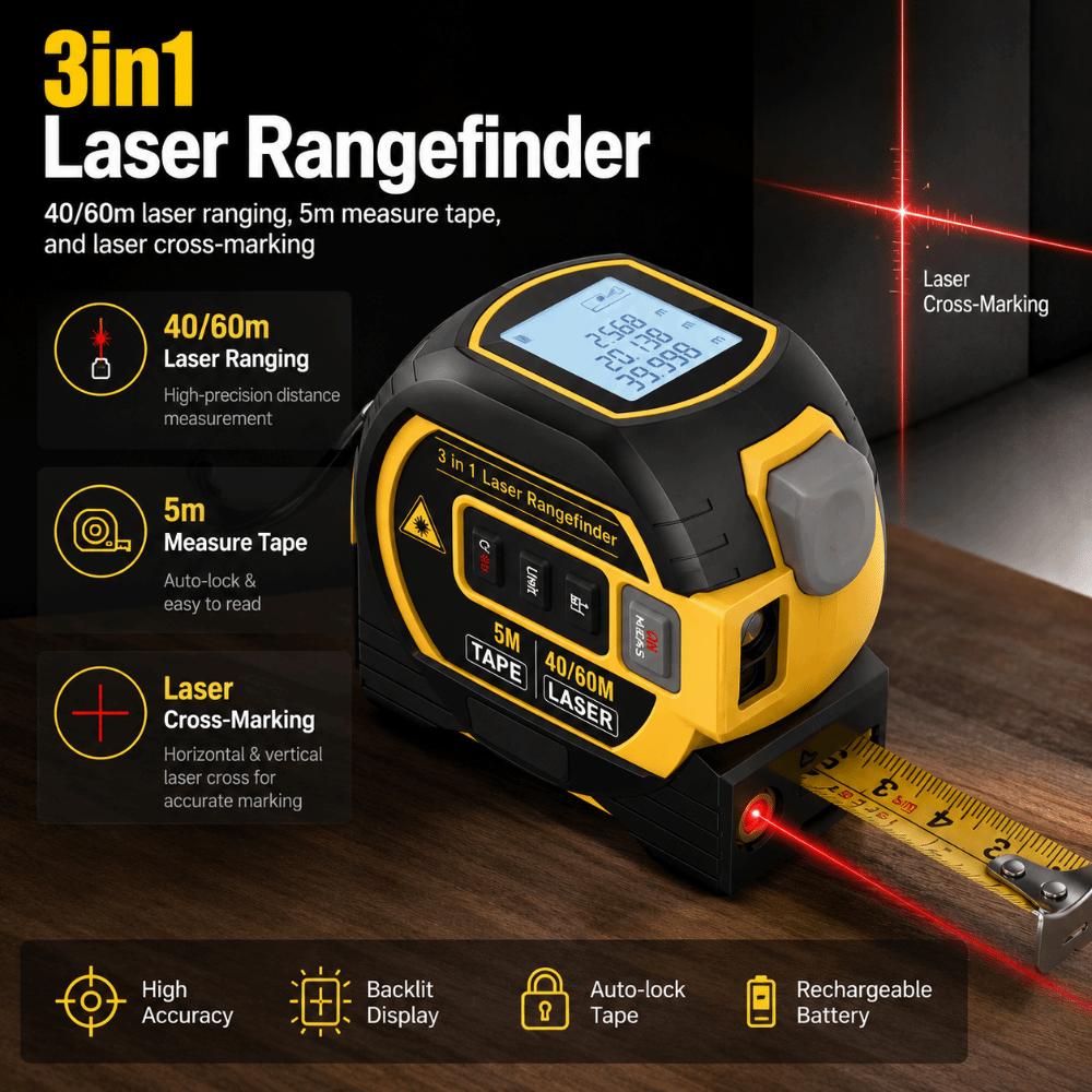 3 in 1 Laser Tape Measure High Precision Measuring Tape Building Construction