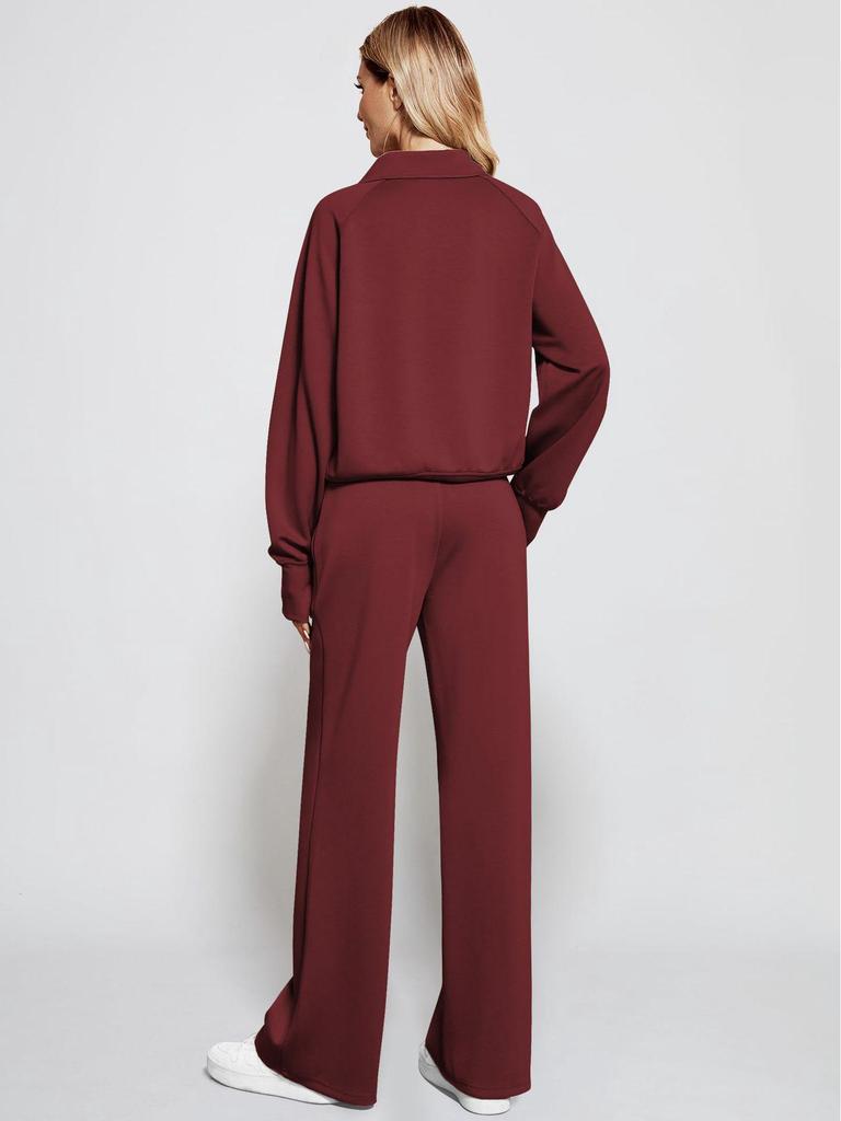 Damski zestaw 2-częściowy 2024: Bluza z zamkiem do połowy i szerokie spodnie dresowe