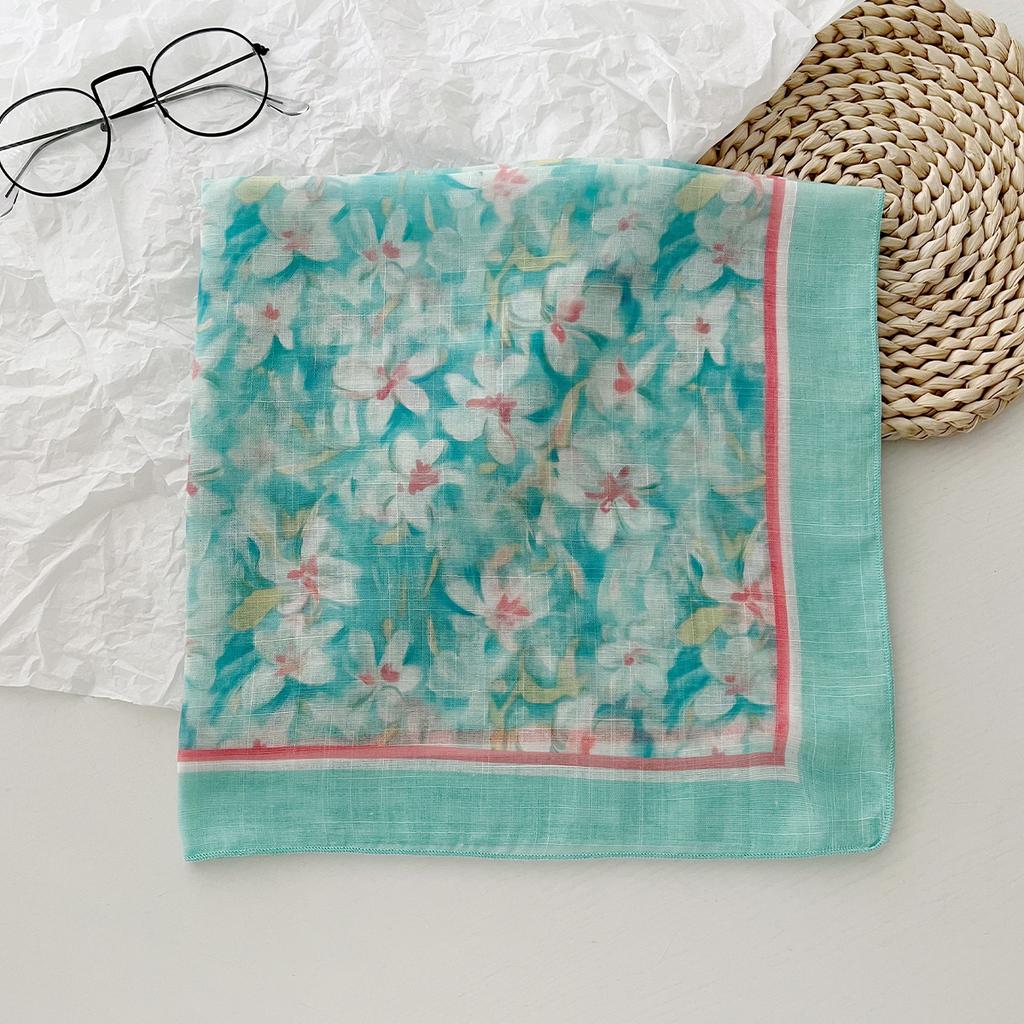 Spring And Summer Small Fresh Literary And Decorative Scarf Women'S Pastoral Versatile Cotton And Linen Small Square Scarf Silk Scarf