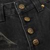 Mens Flared Denim Pants Punk Style Washed Distressed Jeans Button Fly Casual Trousers