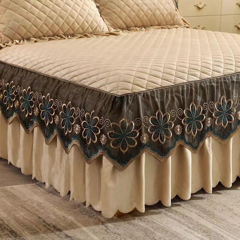 European Luxury Quilted Bed Skirt Winter Warm Thicken Velvet Bedspread King Good Hand Feeling Bed Skirt Not Included Pillowcase