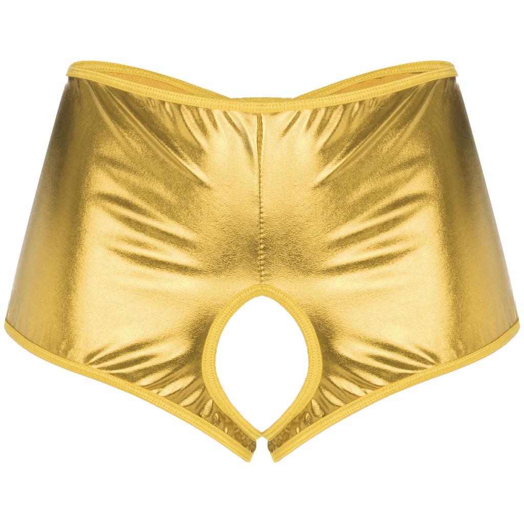 Damen Metallic Glänzend Schrittfrei Booty Shorts Niedrige Panties Unterwäsche