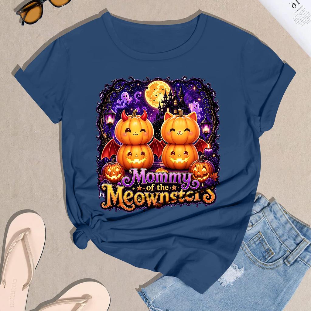 Women's Halloween Print Short Sleeve T-Shirt Casual Neck Tee Top
