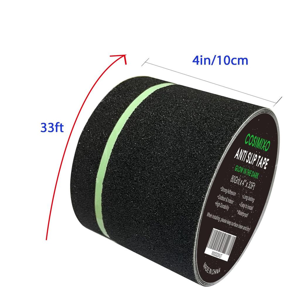 COSIMIXO Świecąca Czarna Taśma Antypoślizgowa, 3,9 x 32,8 stopy (10 x 10 m), Poświata