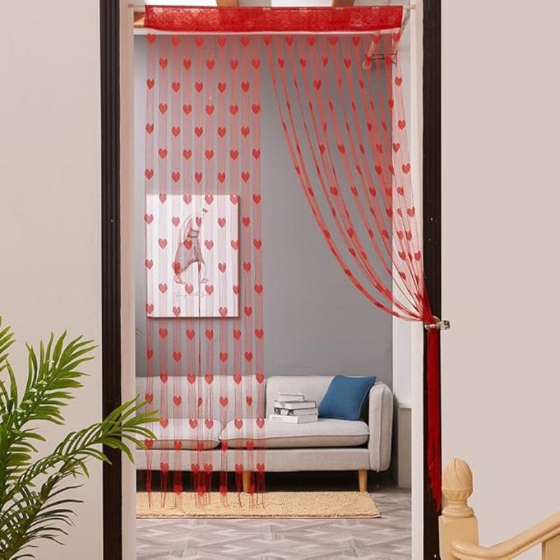 100*200cm Tassel Two-Color Heart-shaped Curtain Romantic Loving Heart String Sheer Curtains for Home Living Room Bedroom Curtain