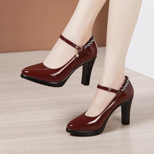 

6см 9см 11см Маленький Большой Размер 32-43 Туфли Лодочки на Платформе из Лакированной Кожи с Неглубоким Вырезом Весна 2025 Туфли на Высоком Блочном Каблуке для Платья Модели 43
