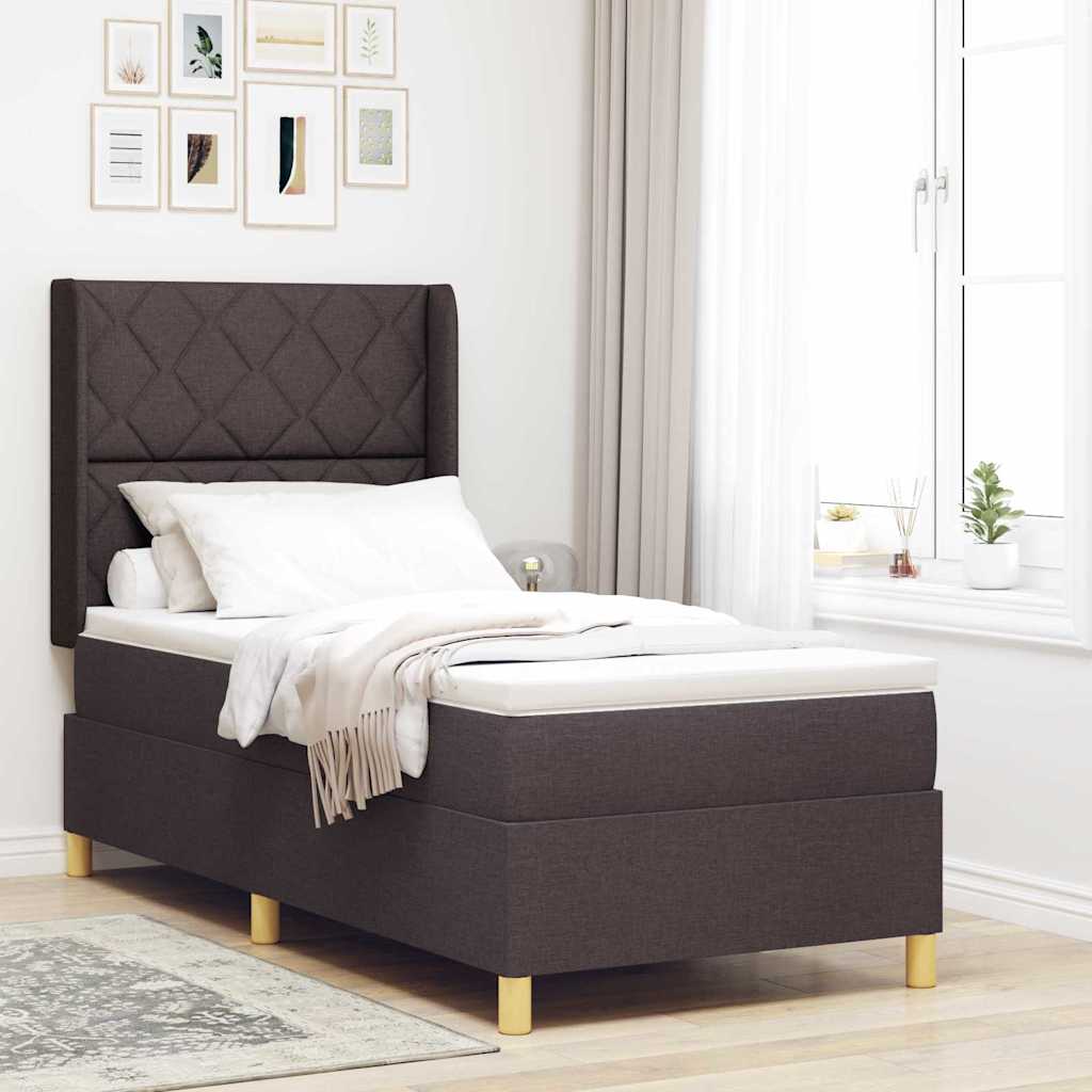 Box Spring Bed with Headboard Dark Brown 90 x 190 cm Fabric