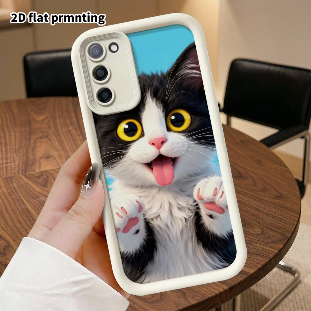 Phone Case: 2D flat Samsung Galaxy A34 A35 M05 M06 S20 S22 S21 FE Plus 5G protective case, black and white cow cat, perfect Christmas and Halloween ho