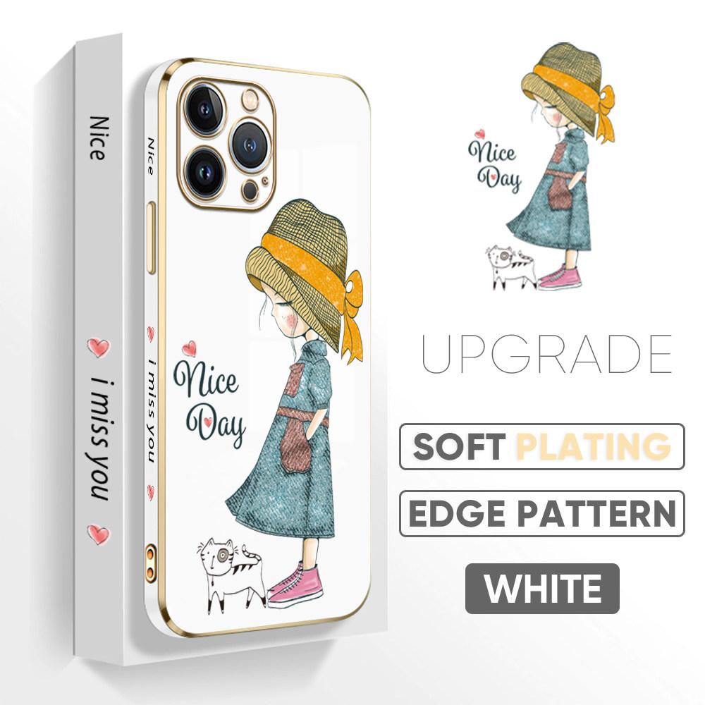 For iPhone 16 15 Max Samsung S24 S23 Plus A15 A35 A53 A73 Xiaomi 11T 12T 13T Redmi 13C Lovely Girl Design Soft Plated TPU Phone Case