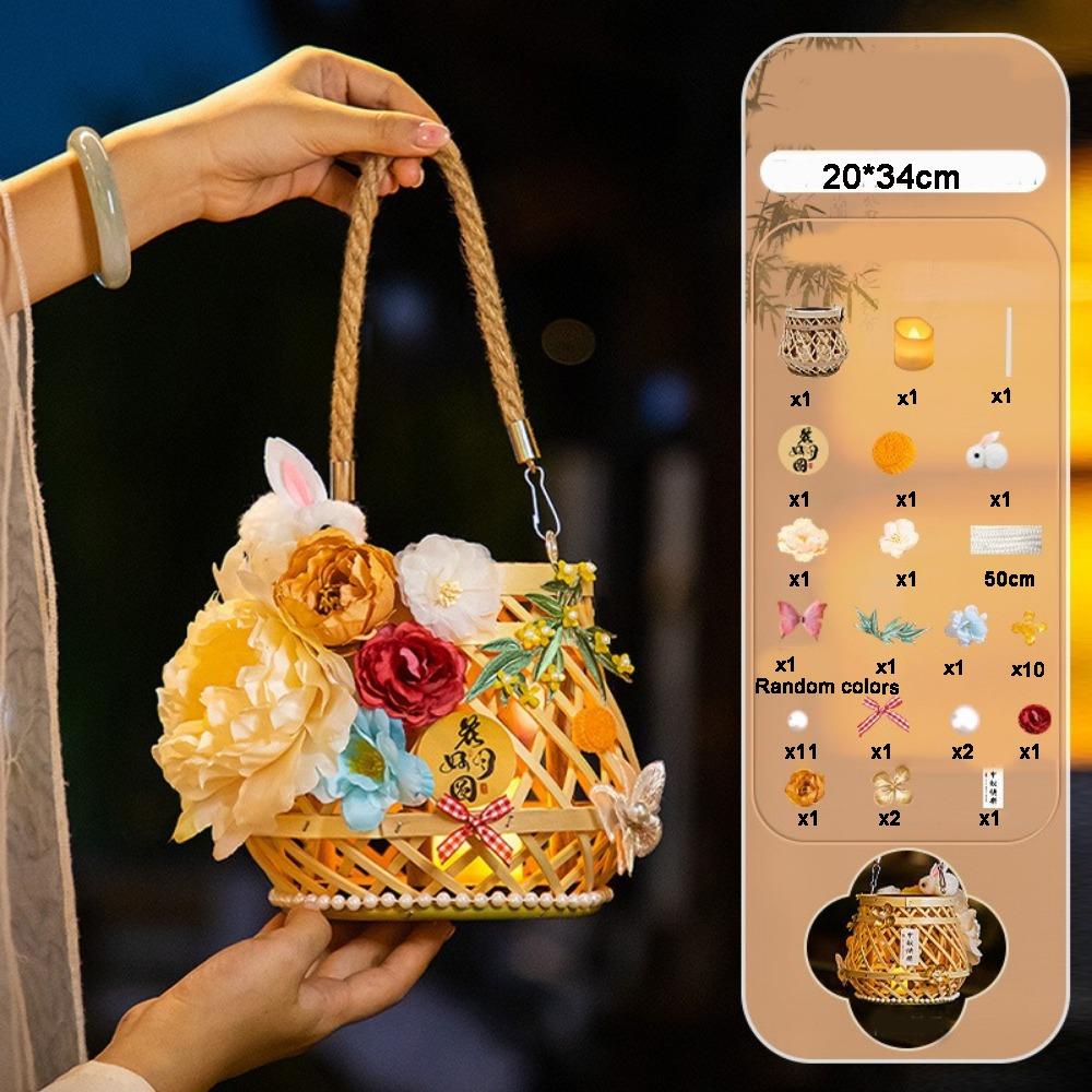 Traditionelle Rattan-Laternen im chinesischen Stil, Kaninchen-Blumen, DIY-Materialset, Laternen für das Mittherbstfest mit Licht, Handgefertigt