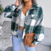 Women Fall Winter Plaid Lantern Long Sleeve Woolen Jacket Single Breasted Loose Chic Coat S-XL