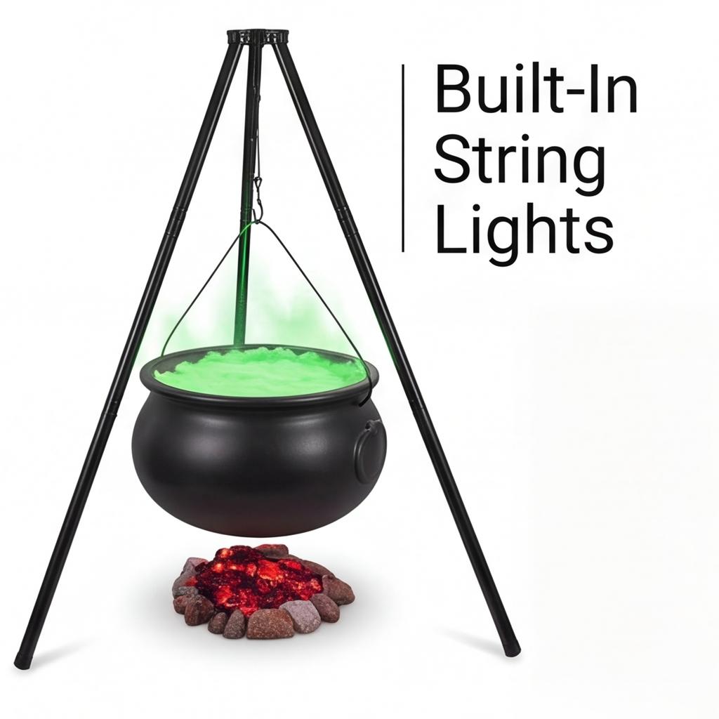 Large Halloween Witches Cauldron Prop 20-Inch Tripod Black Plastic Bowl Hocus Pocus Candy Bucket for Indoor Outdoor Yard Lawn