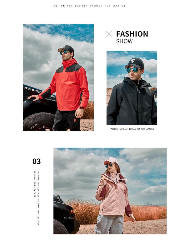 Unisex Windproof Outdoor Jacket: Detachable Two-Piece, 3-in-1 Waterproof Mountaineering Suit for Couples