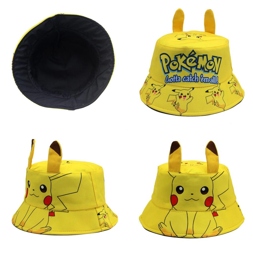 Sombrero de Pescador Pikachu para Niños con Estampado de Dibujos Animados Para Protección Solar y Estilo Azul