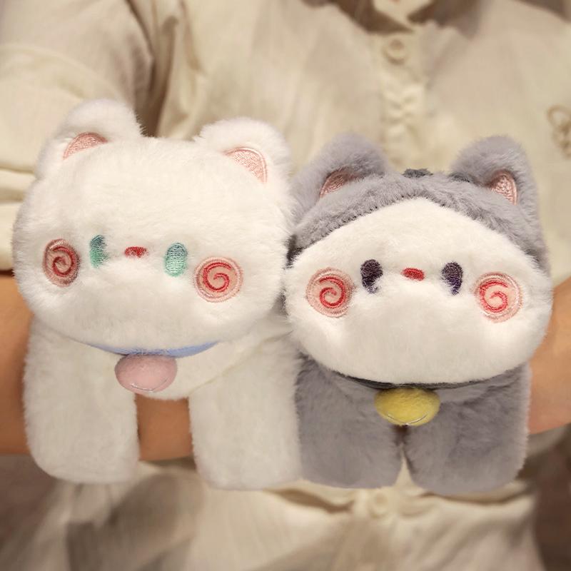 Animal Cat Slap Snap Wrap Wristband Bracelet Hug Cat Plush Hand Ring Wristband Kids Toys Elegant Birthday Christmas Gift