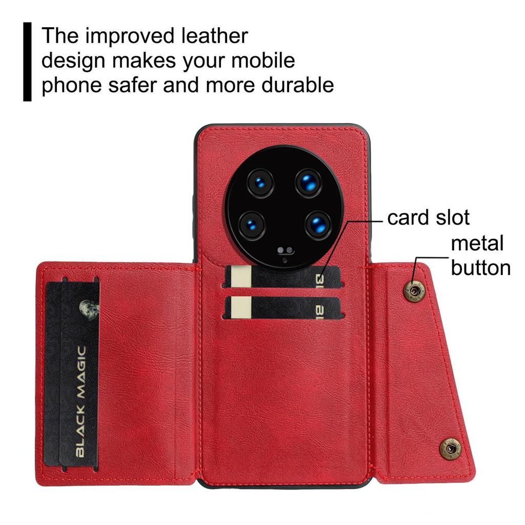 Vintage Leather Card Holder Phone Case for Xiaomi 14 Ultra Card Pockets Dual Snap Buttons Flip Wallet Shell