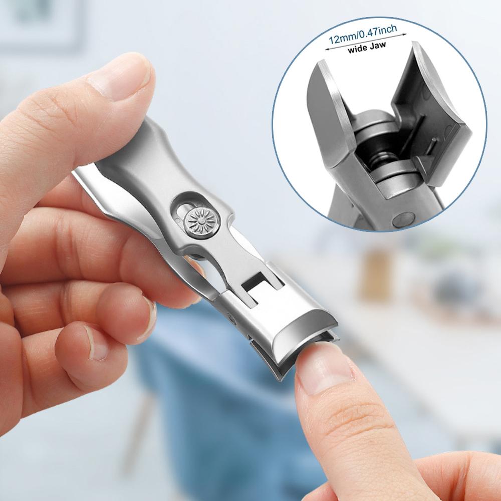 2 PCS Heavy-Duty Nail Clippers Set – Wide Jaw Toenail Clippers with Anti-Splash Catcher & PU Case for Seniors and Men