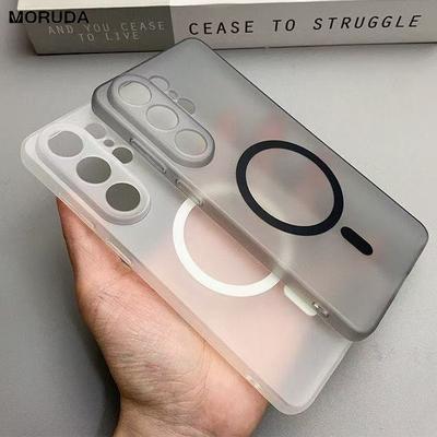 For Magsafe Frosted Soft TPU Case for Samsung Galaxy S24 S25 S26 Ultra S23 Plus Matte Magnetic Wireless Charging Thin Slim Cover