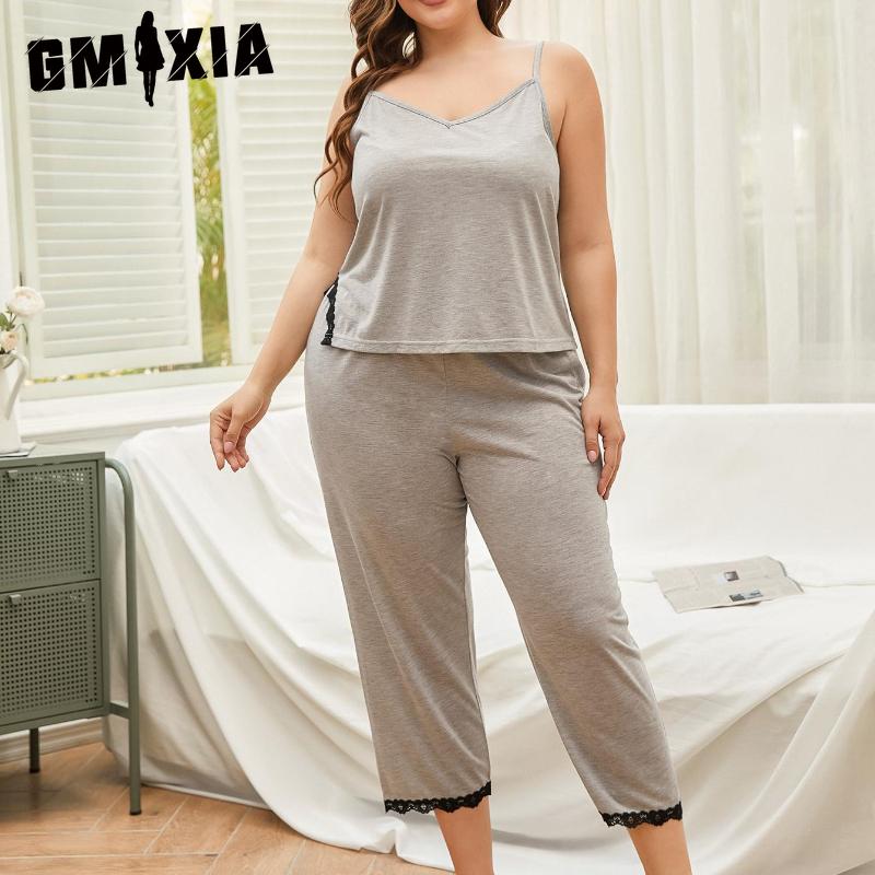 

GMXIA Plus Size Camisole Pajamas Women Summer Two-piece Homewear XXXXL серый