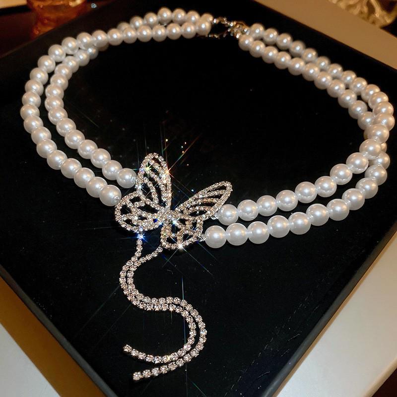 French Inlaid Diamond Pearl Flower Necklace: Elegant Light Luxury, Versatile Clavicle Chain, High-End Jewelry