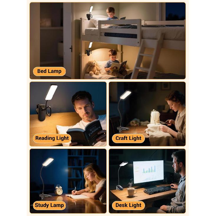 Aufsteckleuchte, 9 Helligkeitsstufen + 5 Farben, Wiederaufladbare Lampe, 48 LEDs, Kleine Schreibtischlampe | 4000mAh Akku-betrieben, 450 Lumen Klemmeuchte, Kabellos
