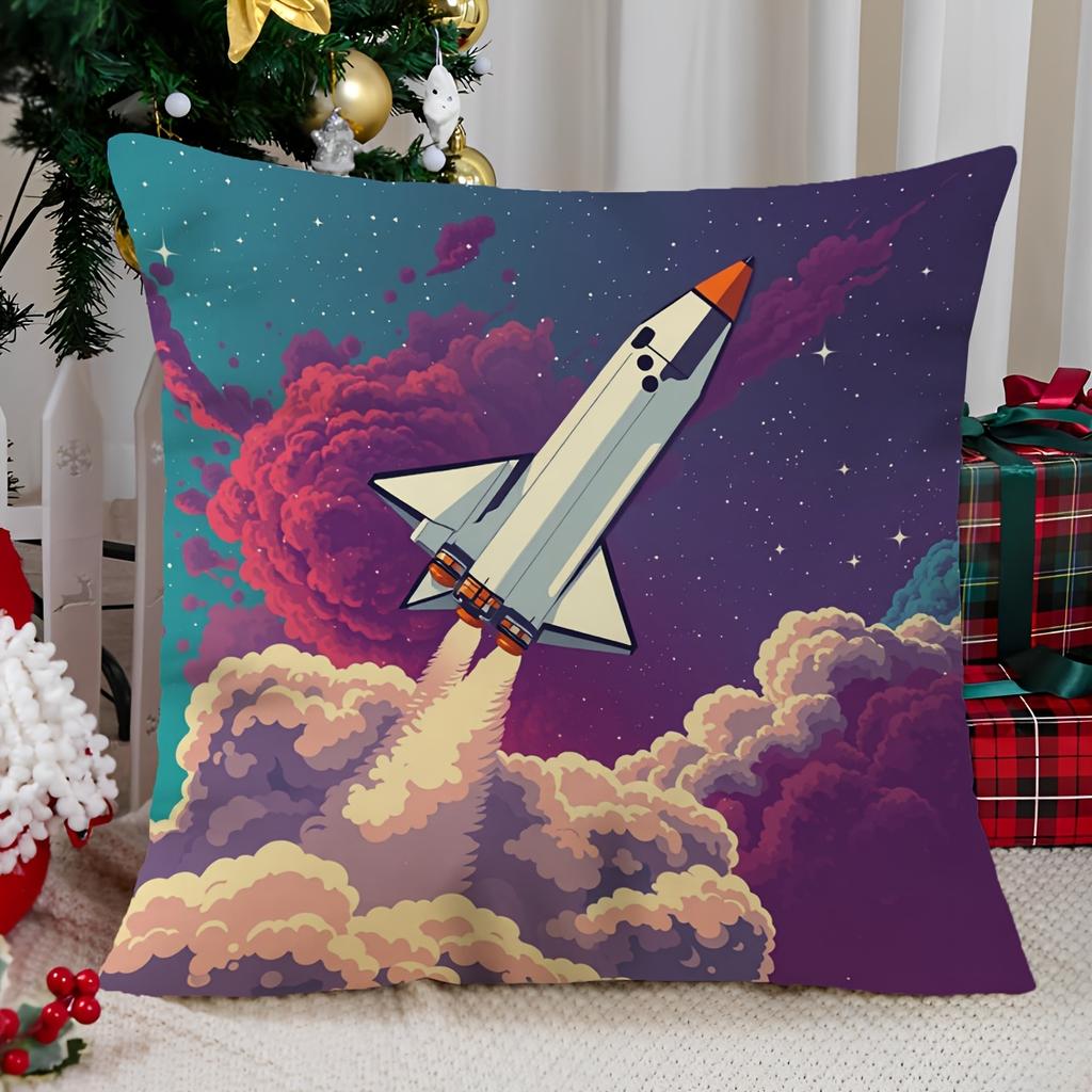 Astronaut Rocket Launch Pillowcase Cover 40x40cm Galaxy Space Sci Fi Starry Night Nursery Decor Unique Gift