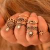 10Pcs Elephant Moon Flower Rhinestone Women Vintage Above Knuckle Midi Ring Set