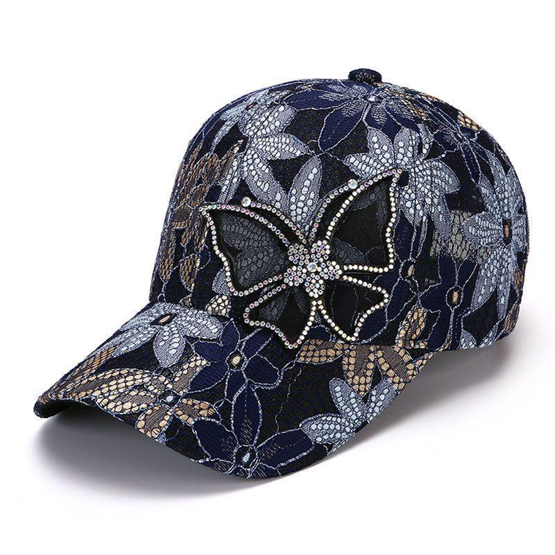Butterfly Lace Rhinestone Thin Breathable Baseball Cap - Summer Fashion Embellished Sun Visor for Women