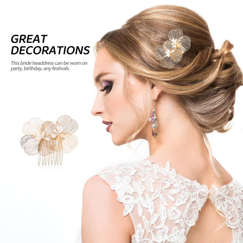 Korean New Style Bridal Hair Comb, Super Elegant Gold Flower Hair Accessory, Handmade Retro Baroque Hair Ornament For Wedding