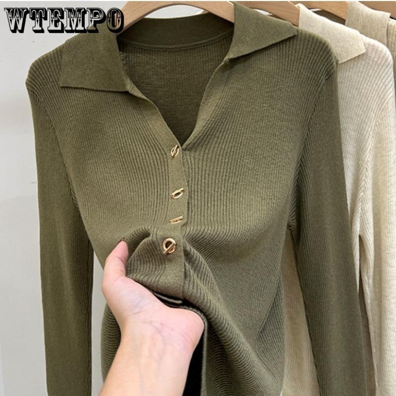 Women's Sweater V-neck Long Sleeved Knitted Sweater Autumn/winter Western-style Top Base Sweater