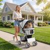 Folding Dog Stroller with Reflectors, Swivel Wheels, Brakes, and Washable Cushion, Grey
