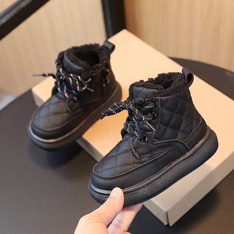 Children s British-Style Warm Cotton Leather Boots - Autumn/Winter 29