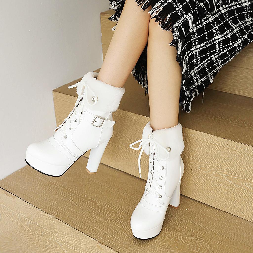 Women's High-heeled Short Boots Autumn and Winter New European and American Style Waterproof Table Thick-heeled Large-size Roman Short Boots