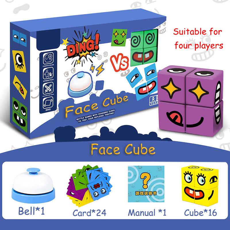 Kids Magic Face Changing Cube Toy Montessori Expressions Building Blocks Matching Puzzles Interactive Board Game Education Toys