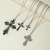 Gothic Hollow Out Diamond Studded Cross Pendant Necklace Set Y2K Personalized Thorn Love Black Bead Stacked Necklace Set