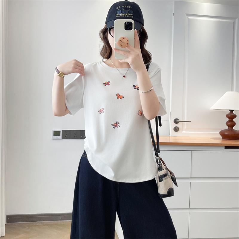 

Plus Size Women s Cartoon Cotton T-Shirt, Round Neck, Short Sleeve, Slimming Fit 4XL білий