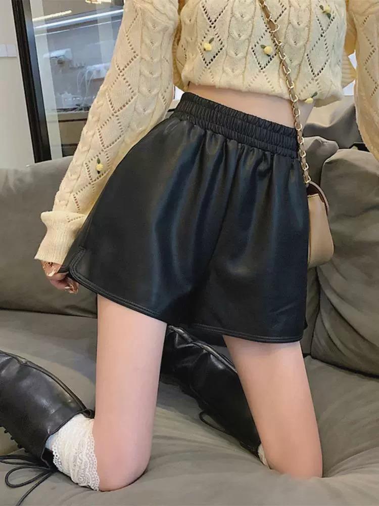 Women's High Waist Leather Shorts: Loose, Wide-Leg, Plus Size, Slimming Design for Autumn and Winter