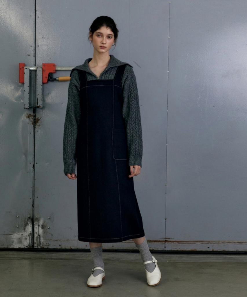 Anout Wool Suspender Dress - Navy