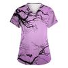 Women's Fashion V-neck Short-sleeved Work Uniform With Pockets, Halloween Print Top