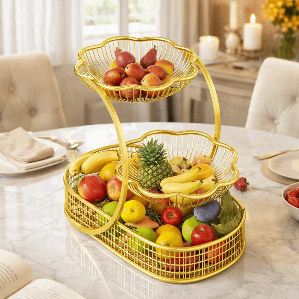 Hollow-Out Tiered Fruit Basket Metal Fruit Basket Snack Display Rack  Living Room Display