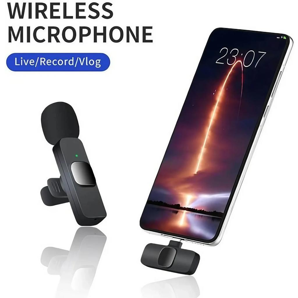 Portable Wireless Lavalier Microphone Set for iPhone 15 Android Phones Professional Clip-on Microphone for Clear Audio Recording