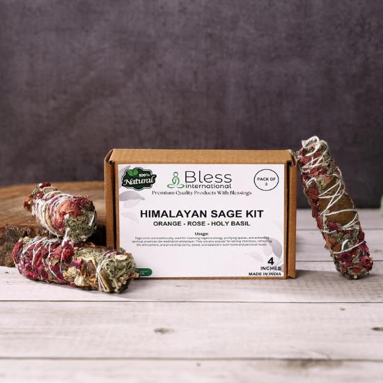 Bless-International Himalayan-Sage-Orange-Rose-Holy-Basil-Incense Premium-100%-Natural-and-Organic Handcrafted-4-Inches-Long