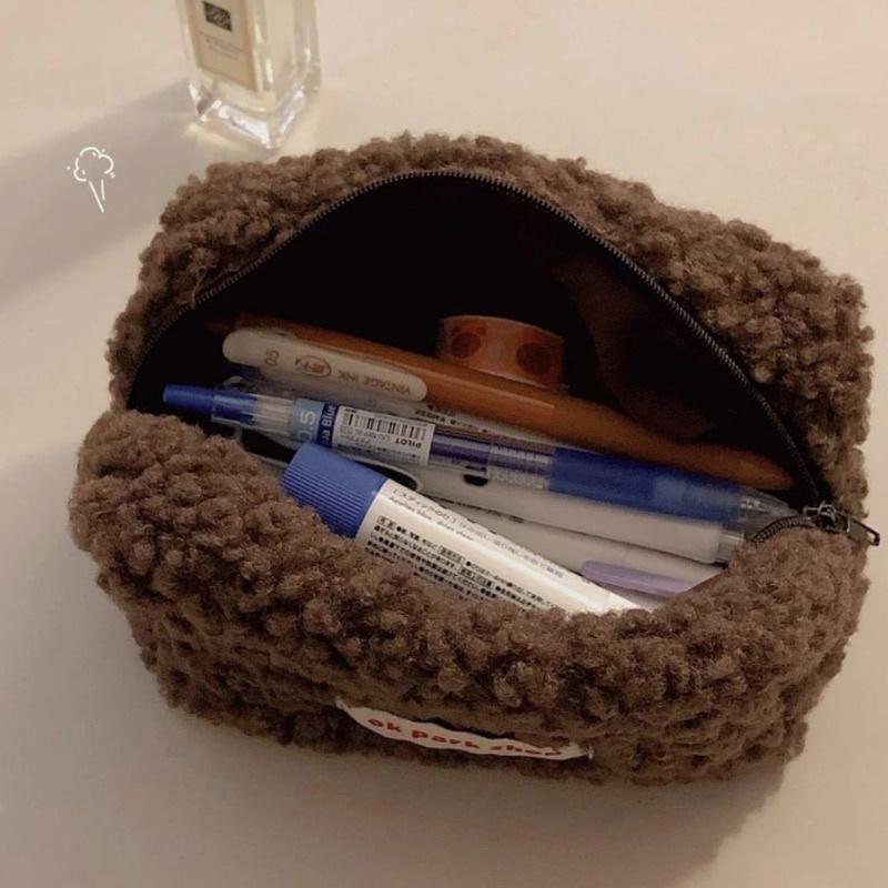 Lamb Hair Cosmetic Bag Plush Storage Bag Cute Stationery Bag Large Capacity Stationery Cosmetic Storage Bag