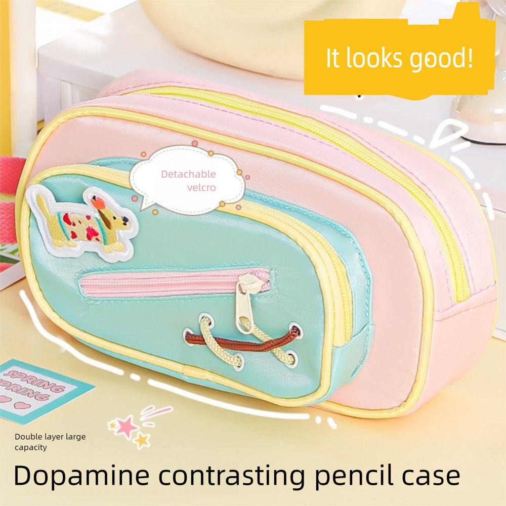 Large Capacity Pen Bag Hand-held Pencil Bags Dopamine Contrast Pencil Case  School Office Supplies