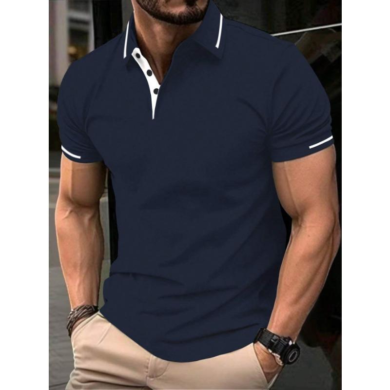 Polo casual sportiva da uomo in jacquard con colletto rovesciato e maniche corte