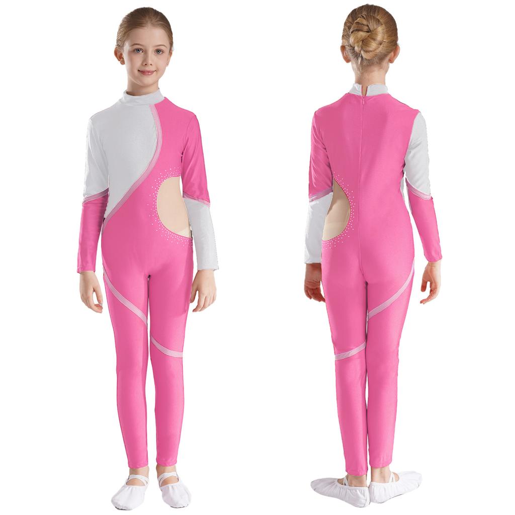 Fete Dance Unitard Patinaj Salopetă Body într-o singură bucată cu mânecă lungă Tricou gimnastică